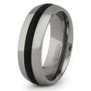 Black Enamel Stripe Classic Domed Tungsten Wedding Ring