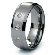 Three Stone CZ Bezel Set Tungsten Band