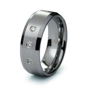 Three Stone Diamond Bezel Tungsten Wedding Band