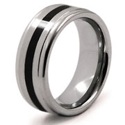 Black Enamel Stripe Tungsten Carbide Band