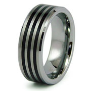 Three Stripe Design Tungsten Wedding Band