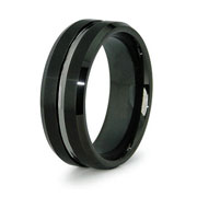 Center Grooved 8mm Black Tungsten Carbide Ring