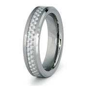 Beveled Edge 5mm Tungsten White Carbon Fiber Inlay Ring