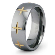 Gold Plated Cross Tungsten Carbide Wedding Band
