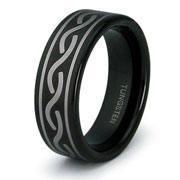 Wave Braid Pattern Black Laser Engraved Tungsten Ring