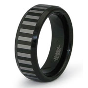 Black Tungsten Laser Engraved Striped Wedding Ring