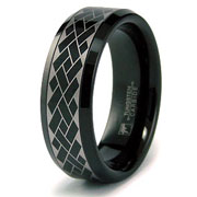 Laser Engraved Weave Pattern Black Tungsten Band