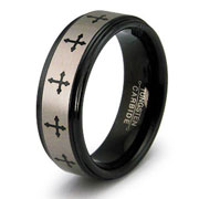 8mm Laser Engraved Black Tungsten Cross Wedding Band