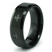 Fleur de Lis Pattern Black Tungsten Carbide Band