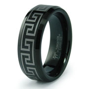 Greek Laser Engraved Black Tungsten Carbide Ring
