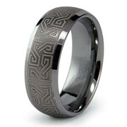 Laser Engraved Tribal Design Tungsten Band