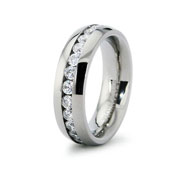 Half Dome Channel Set CZ Titanium Wedding Ring