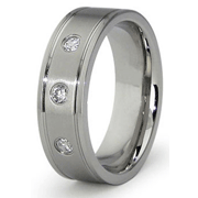 3 Stone Titanium Bezel Set Wedding Band