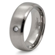 Domed Satin CZ Solitaire Titanium Promise Ring