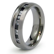 Black and White CZ Channel Titanium Band