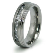 Round CZ Channel Set Titanium Band