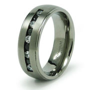 Channel Black and White CZ Titanium Ring