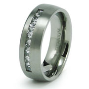 Satin CZ Channel Set Titanium Wedding Band