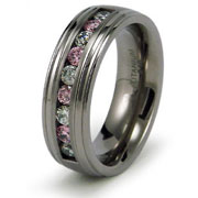 8mm Pink and White CZ Titanium Wedding Band