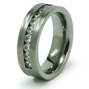 Channel Set CZ Titanium Wedding Band