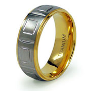 Carved Gold Plated and Titanium Wedding Band