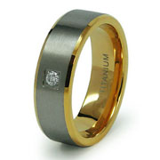 Gold Plated CZ Solitaire Titanium Wedding Band