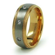 Milgrain Gold Plated Titanium CZ Wedding Band