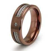 CZ 7mm Double Cable Inlay Rose Plated Titanium Wedding Band