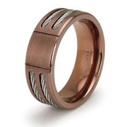 Rose Plated Double Cable Inlay Grooved Titanium Band