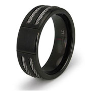 Double Cable Inlay Grooved Black Titanium Band