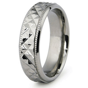 Multi Facet Carved Titanium Wedding Band