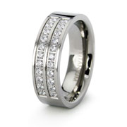 6.5mm Two Row CZ Prong Set Titanium Wedding Band