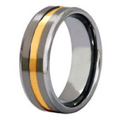 8mm Gold Plated Stripe Tungsten Wedding Band