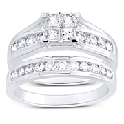 14K White Gold Princess Center Channel Set Bridal Ring Set
