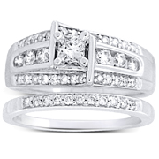 1.00ct 14KW Princess Cut Bridal Engagement Ring Set