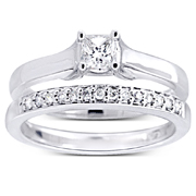 14K White Gold Princess Cut Classic Engagement Ring Set
