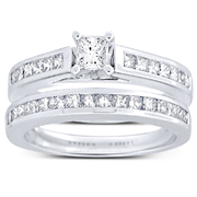 14K White Gold Princess Cut Channel Set Engagement Ring Set