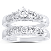 14K White Gold 3 Stone Prong Set Bridal Ring Set
