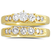 14K Yellow Gold 3 Stone Prong Set Bridal Ring Set