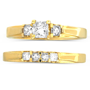3 Stone Princess Diamond 14K Yellow Gold Engagement Ring Set