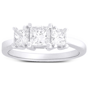3 Stone Princess Cut 14K White Gold Bridal Engagement Ring