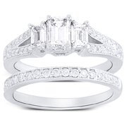 14K White Gold  Emerald Cut Engagement Ring Set