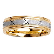 'X' Pattern Two Tone 14K Milgrain Wedding Band
