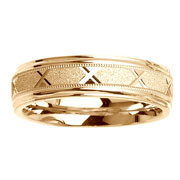 'X' Pattern 14K Yellow Gold Milgrain Wedding Band