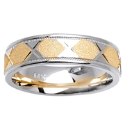14K Two Tone Gold X Pattern Wedding Band