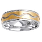 14K Two Tone Wave Pattern Wedding Ring