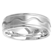 14K White Gold Wave Pattern Wedding Ring