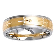 Brush Finish Designer Two Tone 14K Wedding Ring
