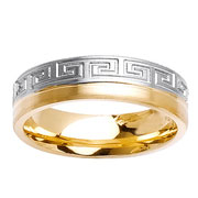 Greek Key 14K Two Tone Gold Wedding Band