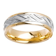 14K Weave Carved Two Tone Wedding Band